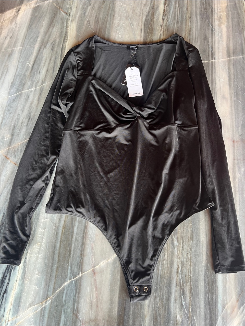 NWT Express Black Long-Sleeve Twist-Front Bodysuit